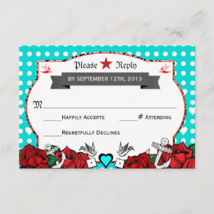 Tarjeta Rsvp Polka Dot Tattoo Rockabilly Wedding