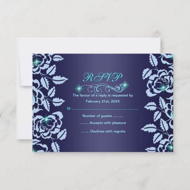 Tarjeta RSVP Princess Blue Rosa Sweet16 (Anverso)