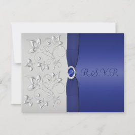 Tarjeta RSVP PRINCIPAL RIBBON Silver y Navy