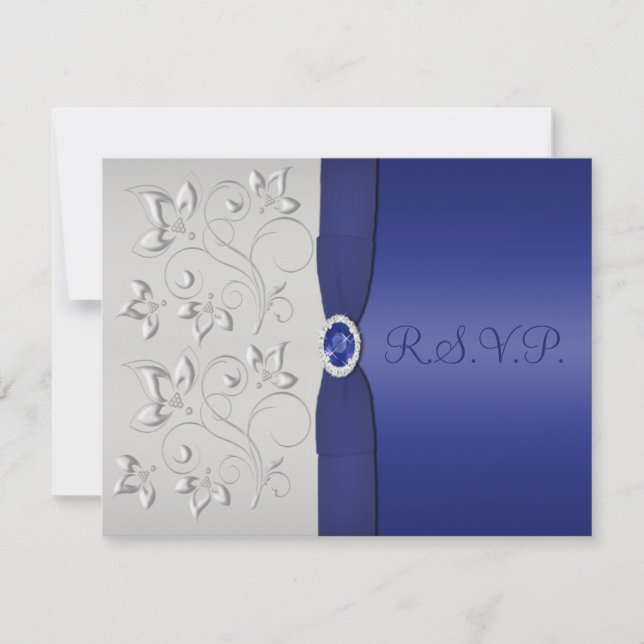 Tarjeta RSVP PRINCIPAL RIBBON Silver y Navy (Anverso)