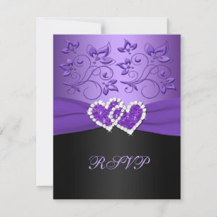 Tarjeta RSVP Purple Black Floral unida al corazón