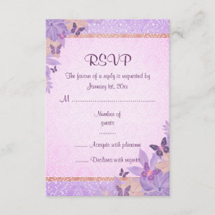 Tarjeta RSVP Purple/Peach Butfly y Damask