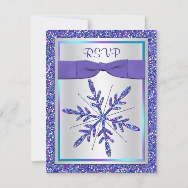 Tarjeta RSVP Purple, Silver Purpurina Snowflake (Anverso)