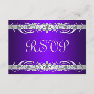 Tarjeta RSVP Púrpura de Despegue Plateado de Gran