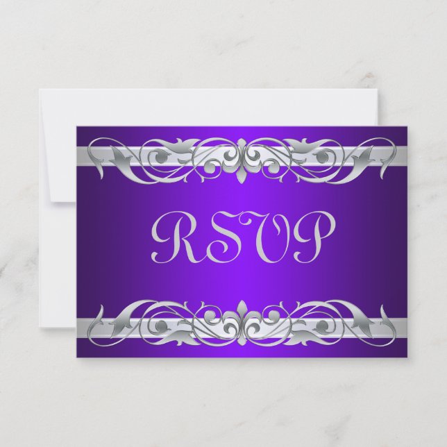 Tarjeta RSVP Púrpura de Despegue Plateado de Gran  (Anverso)