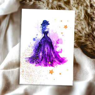 Tarjeta RSVP púrpura Gótica Glam Quince