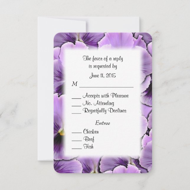 Tarjeta RSVP Púrpura Pansy con opciones Entree (Anverso)