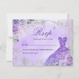 Tarjeta RSVP Púrpura y Plata De Quince