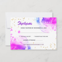 Tarjeta RSVP Purpurina de color púrpura Bat Mitzva