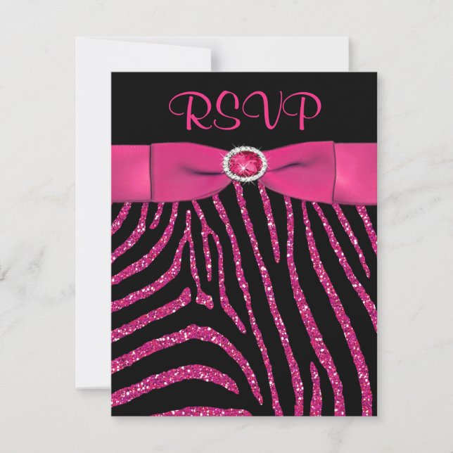 Tarjeta RSVP Purpurina RIBBON Zebra Rosa FAUX RSVP (Anverso)