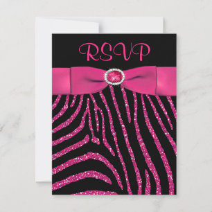 Tarjeta RSVP Purpurina RIBBON Zebra Rosa FAUX RSVP