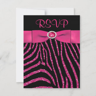 Tarjeta RSVP Purpurina RIBBON Zebra Rosa FAUX RSVP