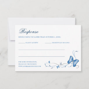Tarjeta RSVP Quinceanera de mariposas azules y Swi