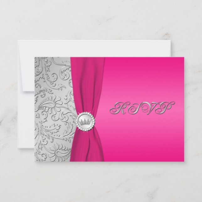 Tarjeta RSVP Quinceanera para damasco rosa y plate (Anverso)