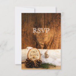 Tarjeta RSVP Rastic Birch Tree and Barn Wood Weddi