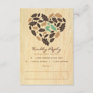 Tarjeta RSVP Rastic Love Bird Leaf and Heart