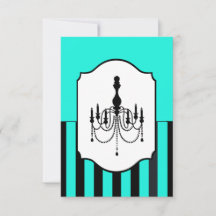 Tarjeta RSVP rayada de candelabro turquesa y negro
