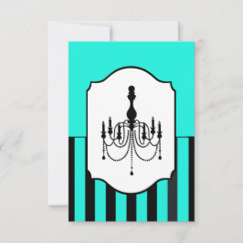 Tarjeta RSVP rayada de candelabro turquesa y negro