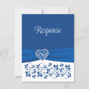 Tarjeta RSVP Real Azul, Corazón Blanco de Boda de
