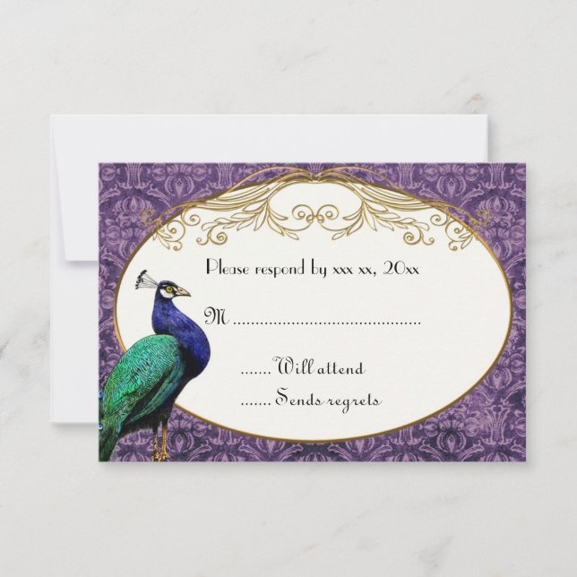 Tarjeta RSVP Real Peacock Purple (Anverso)