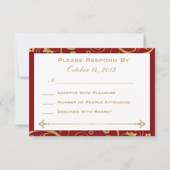 Tarjeta RSVP Red and Gold Swirl (Anverso)
