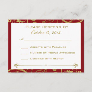 Tarjeta RSVP Red and Gold Swirl