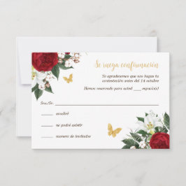 Tarjeta RSVP Red Gold Quinceañera en español