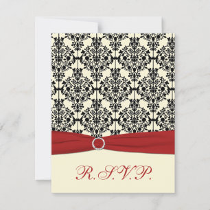 Tarjeta RSVP Red, Ivory and Black Damask