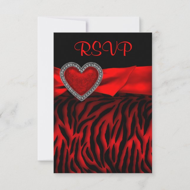 Tarjeta RSVP Red Zebra Red Heart (Anverso)