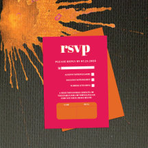 Tarjeta RSVP Retro Bold Neon Naranja de boda rosa