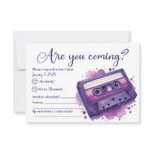 Tarjeta RSVP Retro Retro Púrpura de cinta Cassette