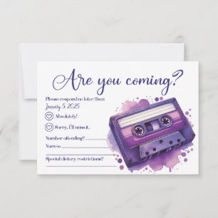 Tarjeta RSVP Retro Retro Púrpura de cinta Cassette