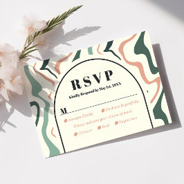 Tarjeta RSVP Retro Swirl Arch Mint Green Pink Wedd