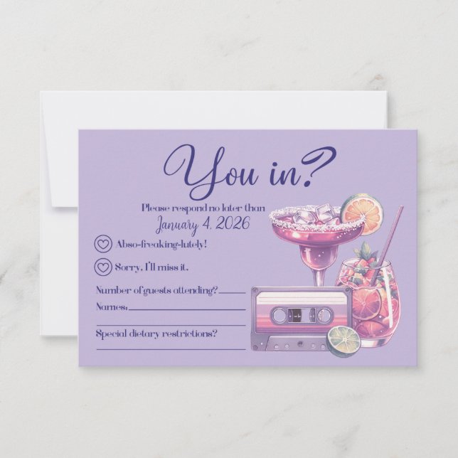 Tarjeta RSVP Retro Violet Vibes (Anverso)