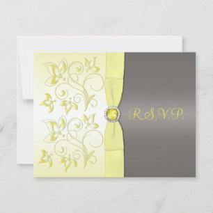 Tarjeta RSVP RIBBON Amarilla, Floral Gris IMPRESA