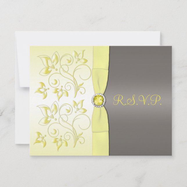 Tarjeta RSVP RIBBON Amarilla, Floral Gris IMPRESA (Anverso)