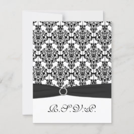 Tarjeta RSVP RIBBON Black, White Damask II IMPRESO
