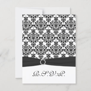 Tarjeta RSVP RIBBON Black, White Damask II IMPRESO