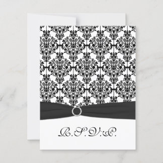 Tarjeta RSVP RIBBON Black, White Damask II IMPRESO