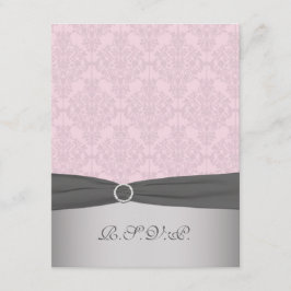 Tarjeta RSVP RIBBON Gris, Damask rosa IMPRESO