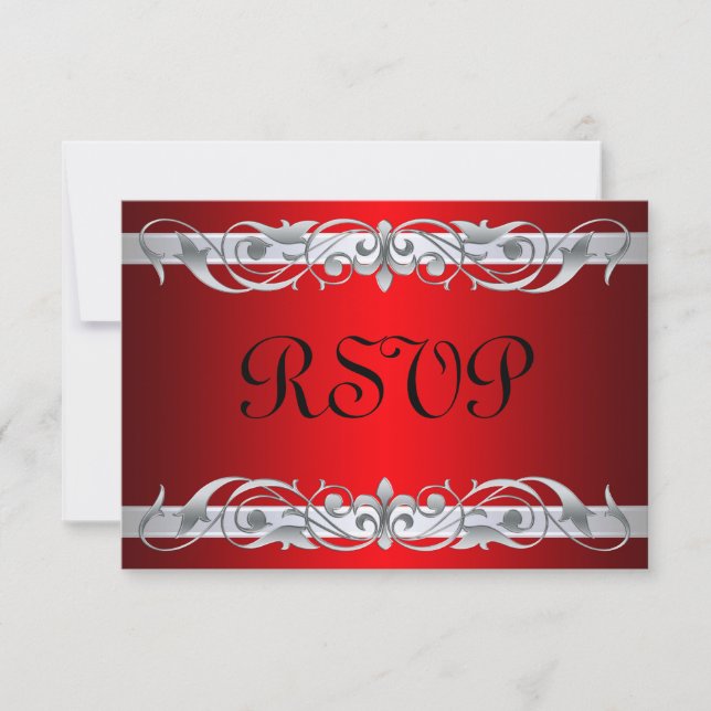 Tarjeta RSVP Roja de Deslizamiento Plateado de Gra (Anverso)