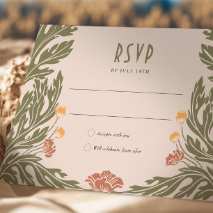 Tarjeta RSVP Roja naranja Vintage Art Nouveau
