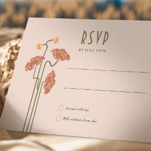 Tarjeta RSVP Roja naranja Vintage Art Nouveau