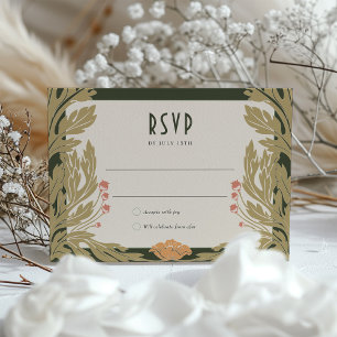 Tarjeta RSVP Roja naranja Vintage Art Nouveau