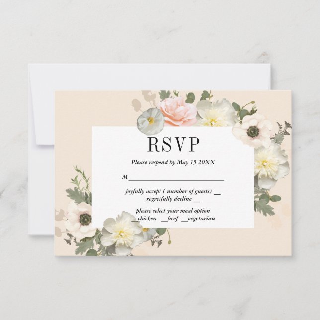 Tarjeta RSVP romántica de Peonies y Anemones (Anverso)