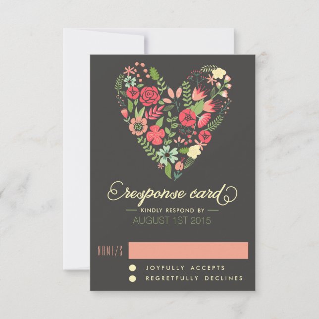 Tarjeta RSVP Romántica Floral Heart (Anverso)
