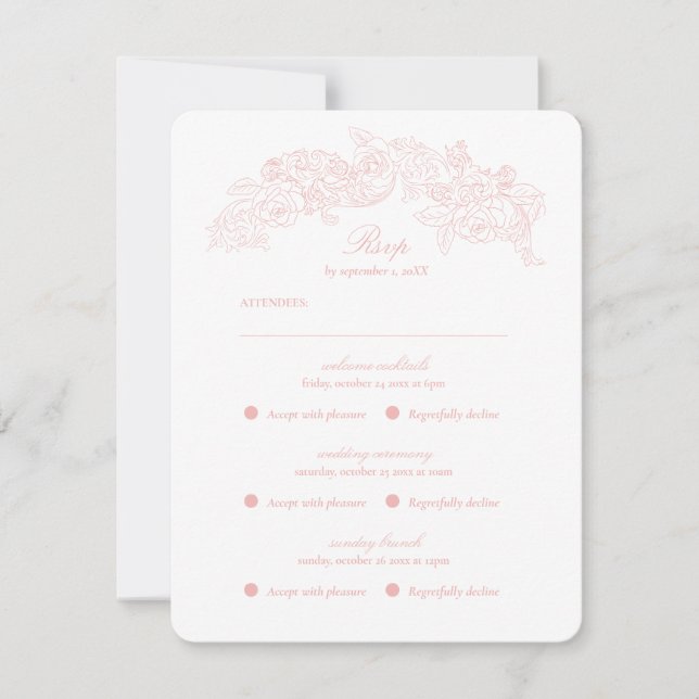 Tarjeta RSVP Romántica Rosa de varios eventos (Anverso)