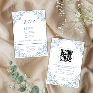 Tarjeta RSVP Romántica Shabby Chic Azul y Blanco