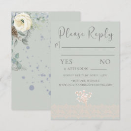 Tarjeta RSVP Romántica Verde Floral Blanca