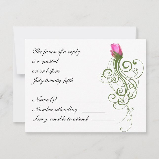 Tarjeta RSVP Rosa Bud Flourish (Anverso)